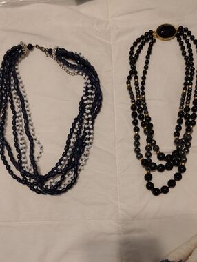 Multi-Strand Navy Beaded And Black Necklace - Women's Jewelry